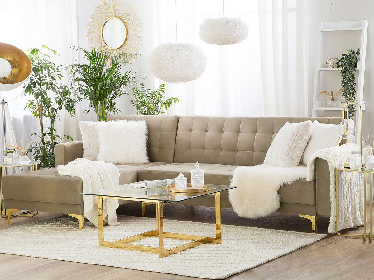 ECKSOFA Samtstoff Sandbeige linksseitig Aberdeen - Beige, Textil (267/168cm) - Beliani