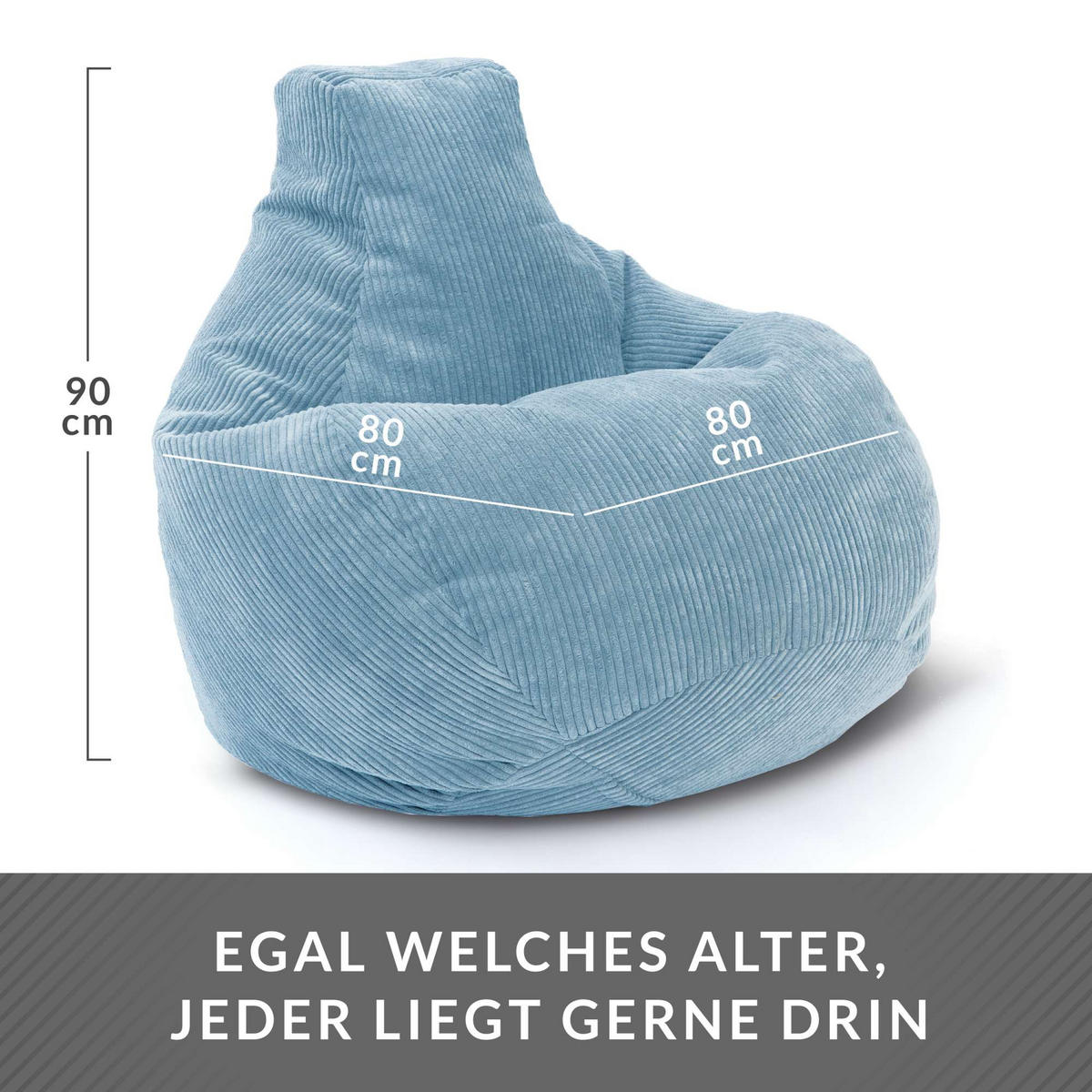 SITZSACK MIT RÜCKENLEHNE Cozy Cord - Hellblau, Textil (80/90/90cm) - Green Bean