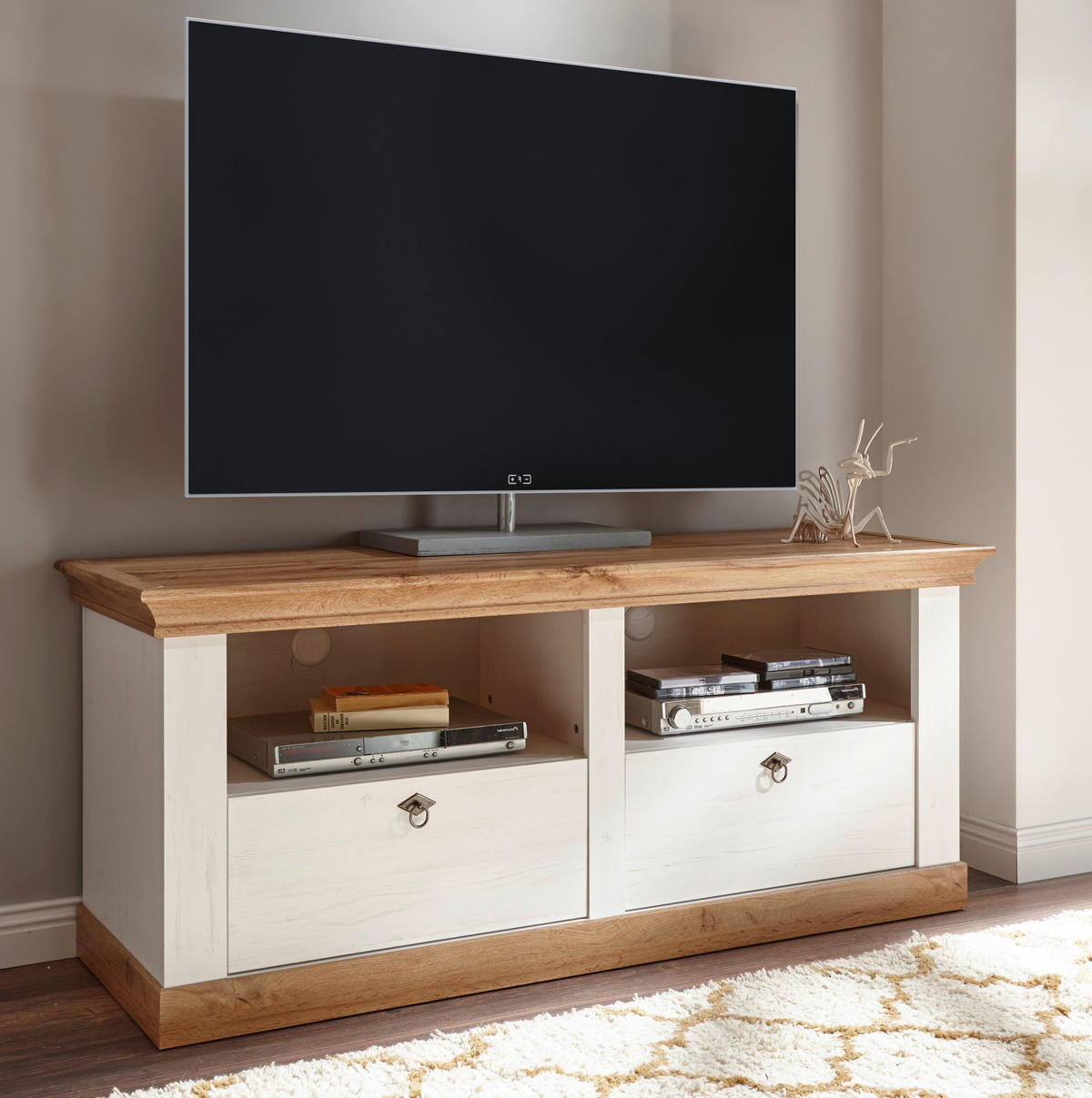TV-LOWBOARD weiß Pinie, Eiche Wotan 150 cm, TV Unterteil mit Komforthöhe - Silberfarben/Eiche Wotan, Holzwerkstoff/Metall (152/64/52cm) - Furn.Design