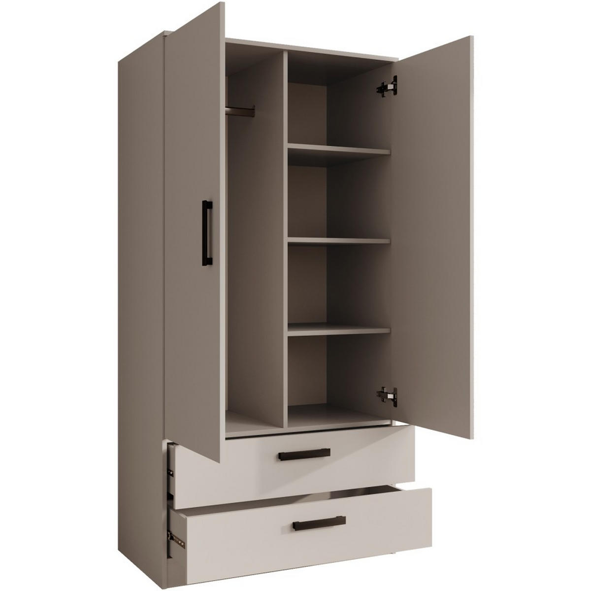 DREHTÜRENSCHRANK Trend, mit Schubladen, Kaschmir - Kaschmir/Schwarz, Holzwerkstoff (90/180/50cm) - Beautysofa