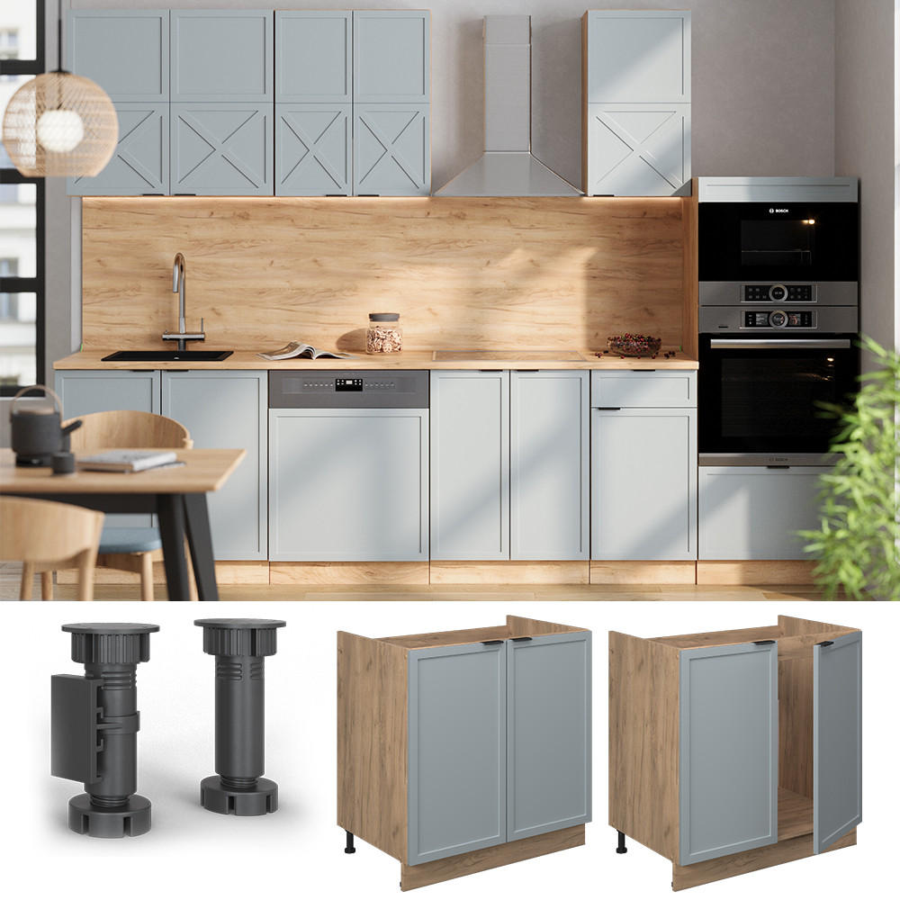 SPÜLENUNTERSCHRANK Fame-Line Hellblau-grau 80 cm, AP Eiche - Eiche Wotan/Blaugrau, Holzwerkstoff (80/82/60cm) - Vicco