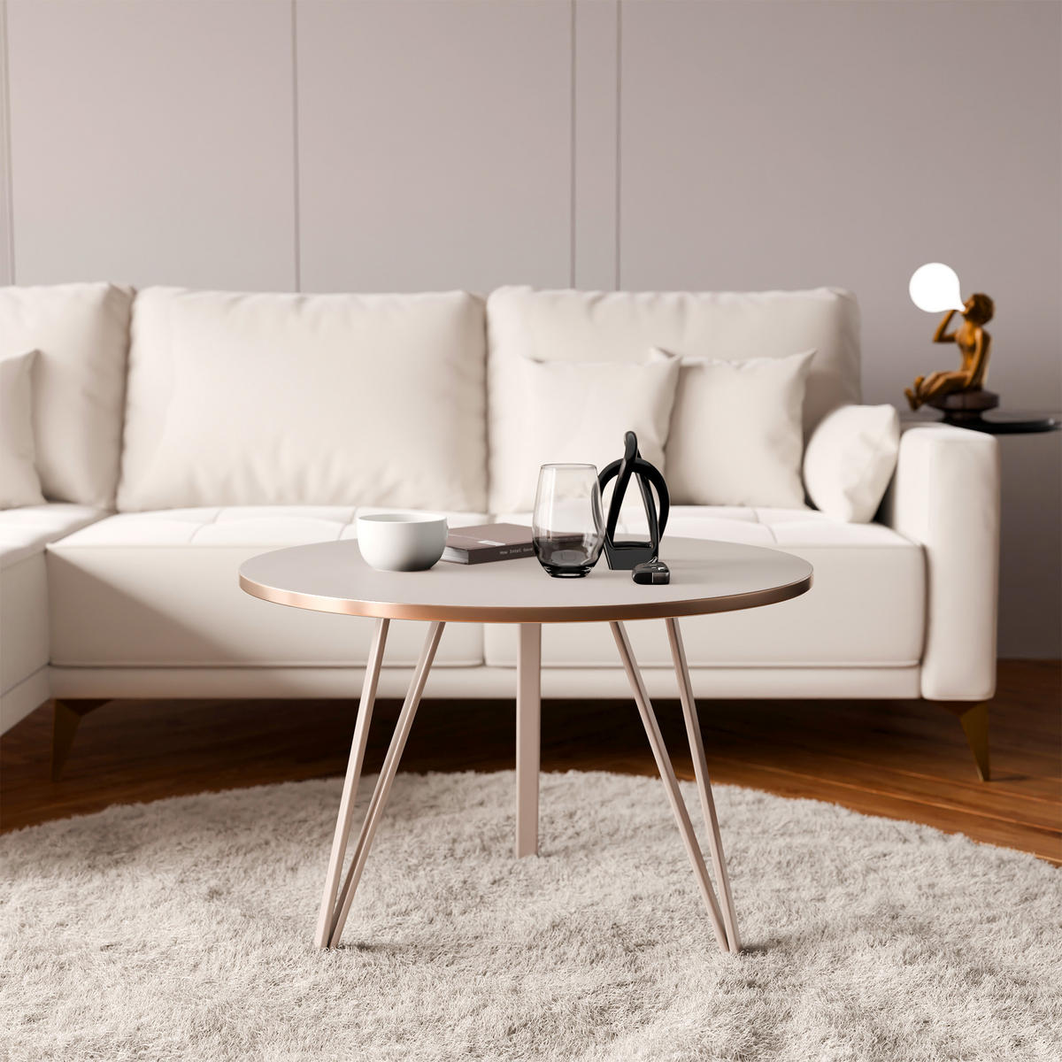 COUCHTISCH RIO mit goldener Kante – Kaschmir - Kaschmir, Holzwerkstoff (67/67/45cm) - Idohome