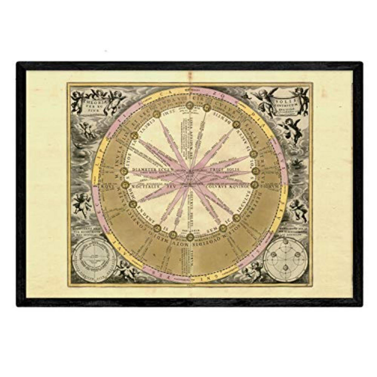 POSTER Set mit 4 alten astronomischen Karten A3 Schwarzer Rahmen - Schwarz, Papier (29.7/3cm) - Nacnic