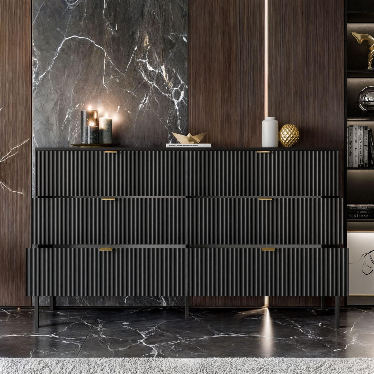 KOMMODE CORTADO KS154 MIT SCHUBLADEN SCHWARZ - Schwarz, Holzwerkstoff (154/91/39cm) - Lookway