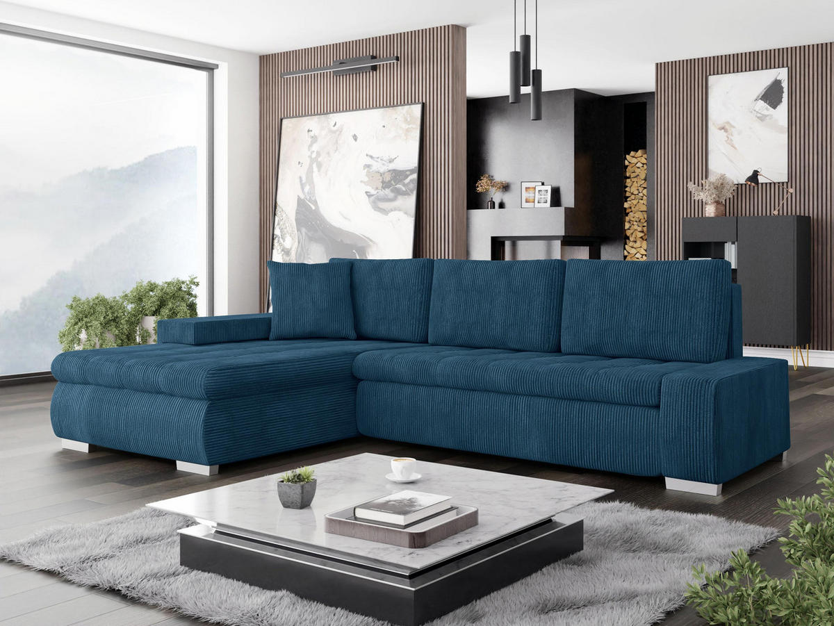 ECKSOFA Orkan Mini Cord - Blau, Holz/Textil (265/185cm) - MIRJAN24