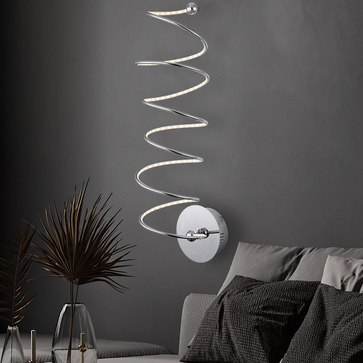 LED WANDLEUCHTE REBEL Spiral Design Silber - Silberfarben, Metall (18/25/60cm) - Globo Lighting