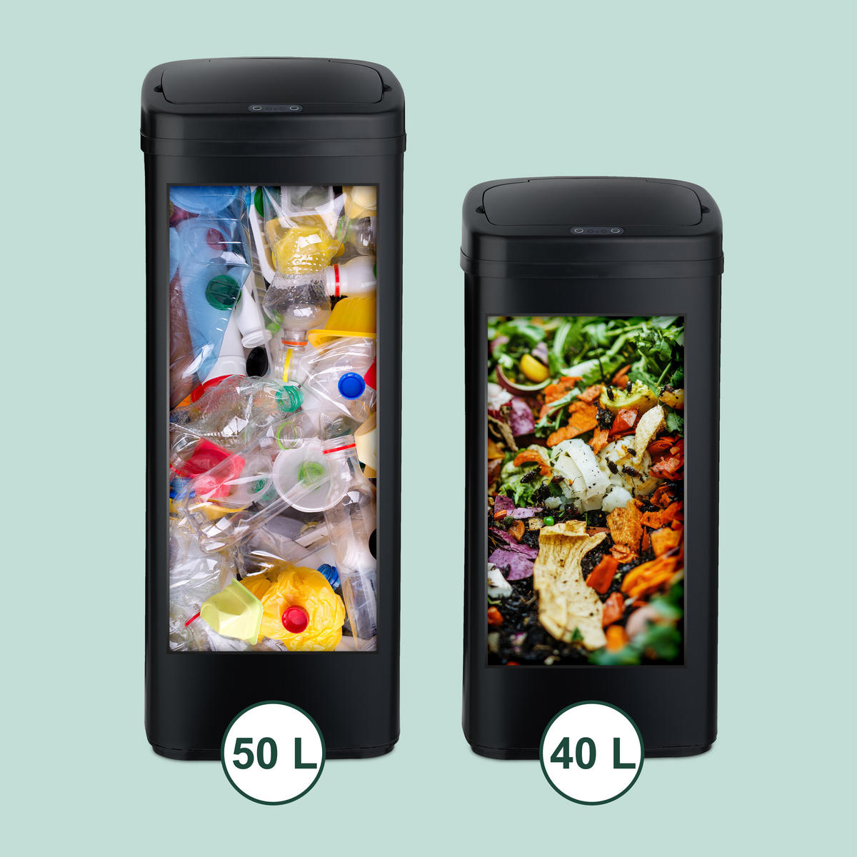 SENSOR-MÜLLEIMER - Schwarz, Kunststoff/Metall (33/84/25cm) - Relaxdays