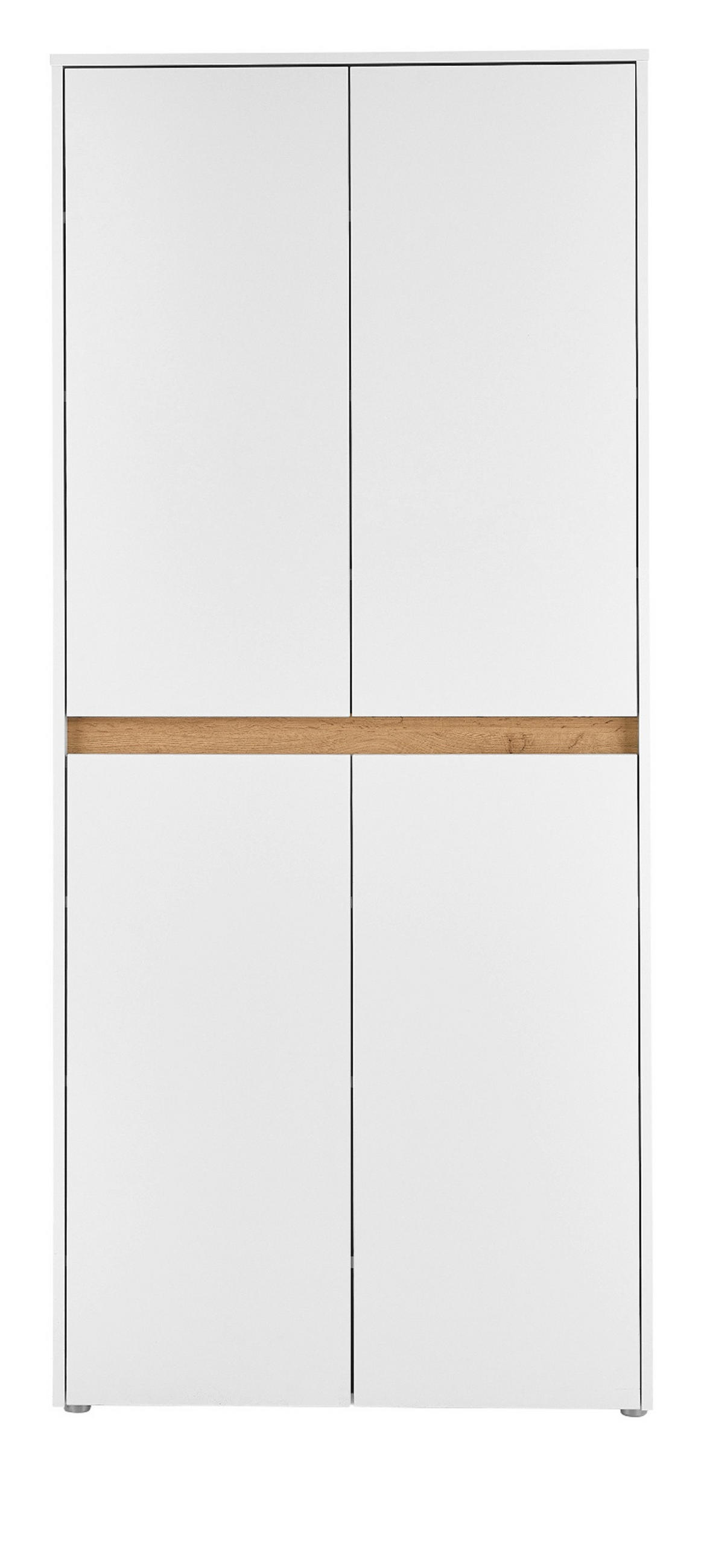 SCHUHSCHRANK weiß matt, Eiche Wotan 85 x 195 cm, Flurschrank 4-türig - Eiche Wotan/Schwarz, Holzwerkstoff/Kunststoff (85/195/35cm) - Furn.Design