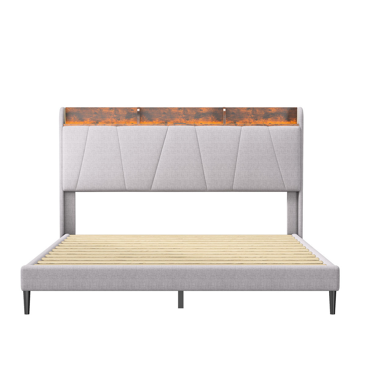 POLSTERBETT 160x200 cm, Beige, LED-Beleuchtung, USB/TPCY-C - Beige, Textil/Metall (160/200cm)