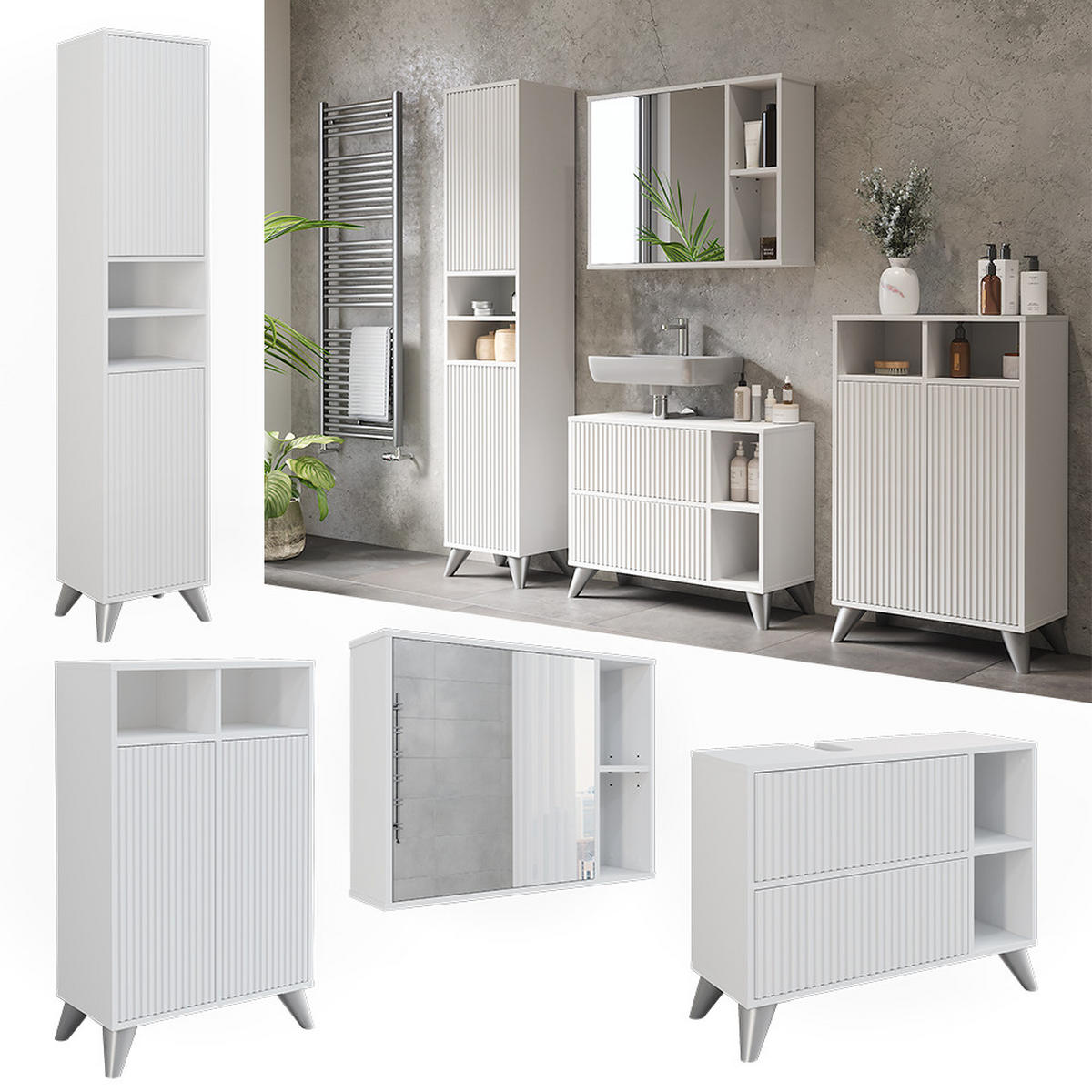 BADMÖBEL-SET Leano Weiß 80 cm, Set 4 - Weiß, Holzwerkstoff (80/62/30cm) - Vicco