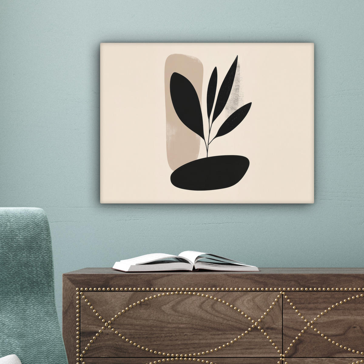 LEINWANDBILD Pflanze - Beige - Japanisch 40x30 cm - Schwarz, Textil (40/30cm) - MuchoWow