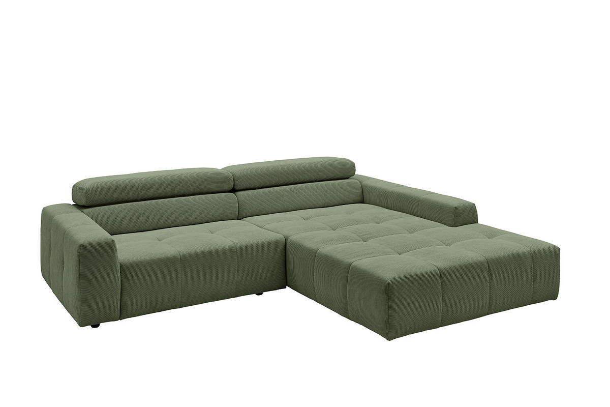 ECKSOFA RENO Grün Cord - Schwarz/Grün, Kunststoff/Textil (258/217cm) - KAWOLA