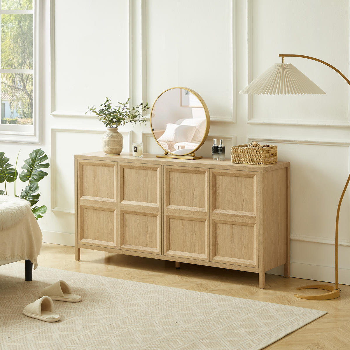 SIDEBOARD Aufbewahrungsschrank mit Drucköffnung und Leisem Schließsystem,für Wohnzimmer,Eiche 160X40X80 Cm - Eichefarben, Holzwerkstoff/Metall (160/80/40cm) - EVRYAE