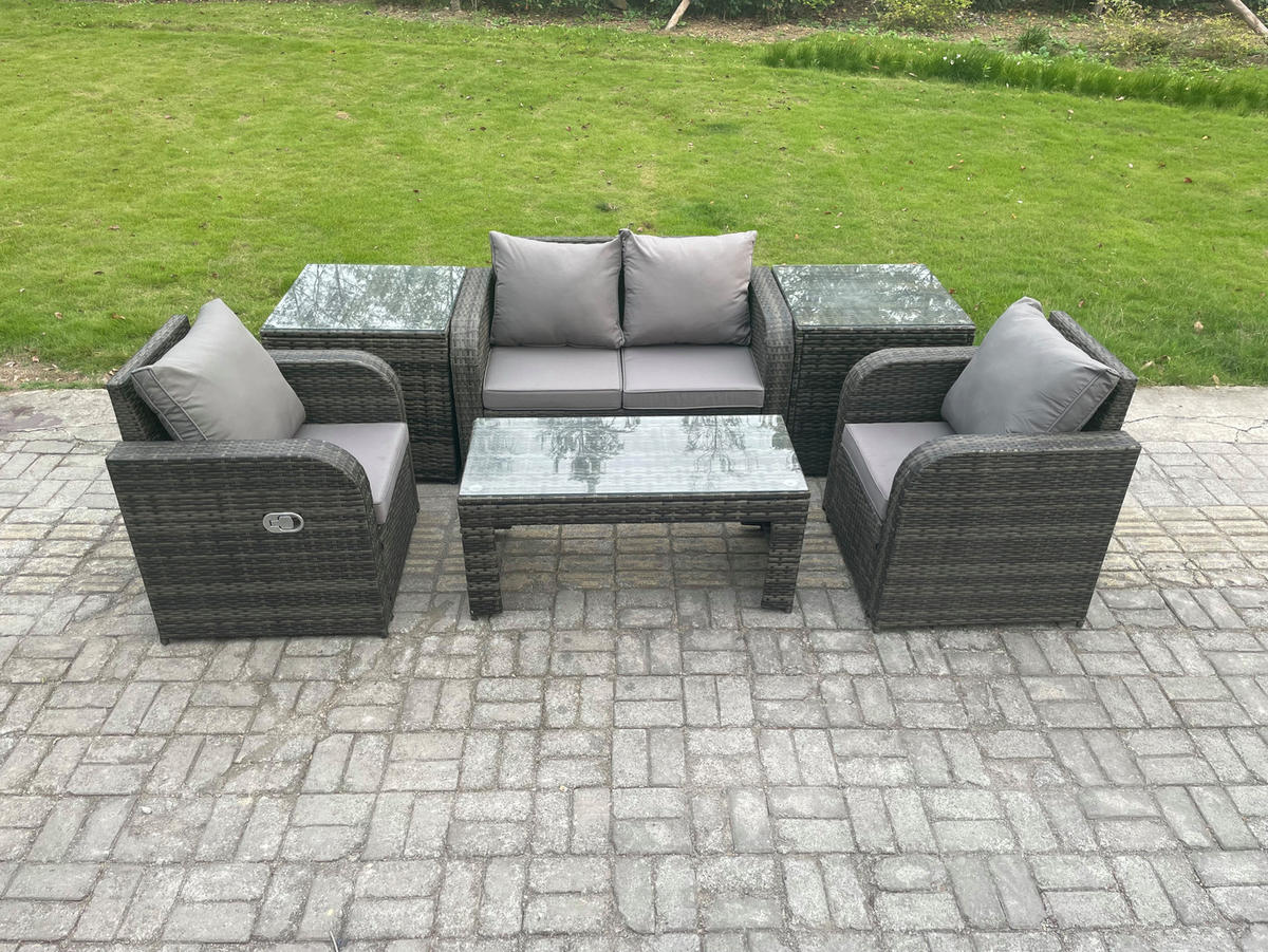 GARTENSOFA SET mit COUCHTISCH Polyrattan 4-Sitzer - Dunkelgrau/Grau, Glas/Kunststoff - Fimous