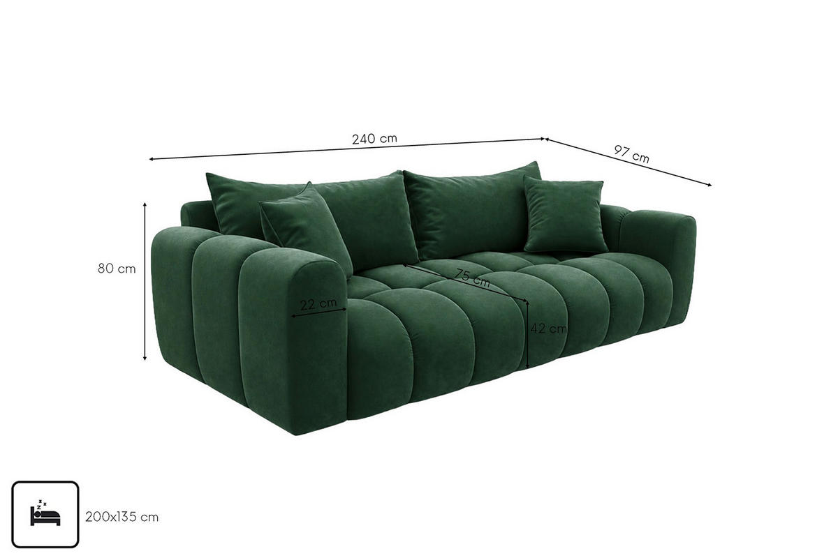 ROZKLÁDACÍ POHOVKA s úložným prostorem, velurová tkanina Bluvel, Zelená, COSMOPOLITAN - zelená barva, dřevo (240/97cm) - Kaiser Möbel