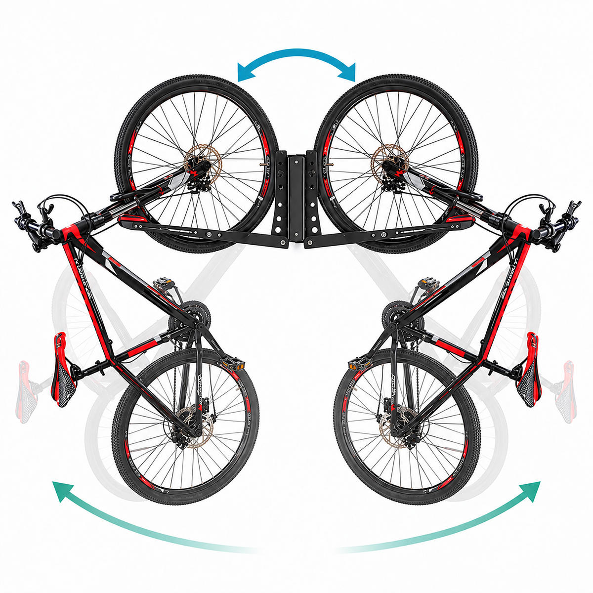 FAHRRAD-WANDHALTERUNG Schwarz Rot 1er-Set schwenkbar klappbar Roll-In-System 35 kg - Schwarz, Metall (6.5/39/65.5cm) - Relaxdays