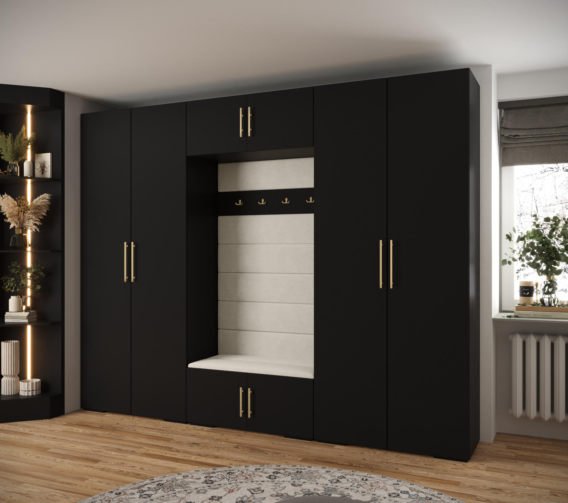 GARDEROBEN-SET 236,7/300/47 - Goldfarben/Schwarz, Holz/Kunststoff (300/236.7/47cm) - Abiks Möbel