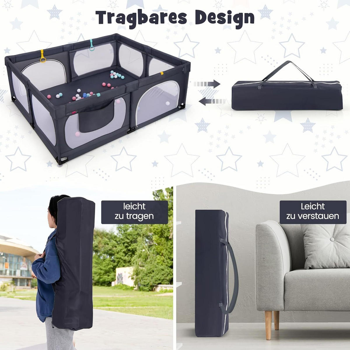 LAUFGITTER 69cm Dunkelgrau - Dunkelgrau, Metall (158/189cm) - COSTWAY