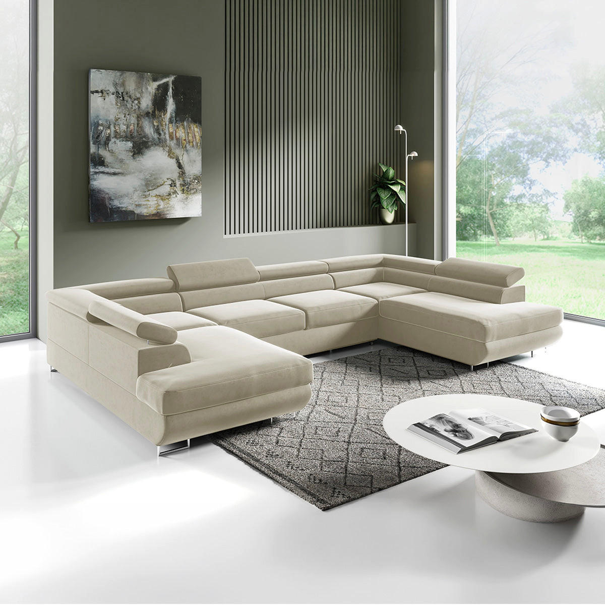 PANORAMASOFA Lyam 5 Sitzplätze Beige - Beige, Holzwerkstoff (335/72/201cm) - Petits-meubles