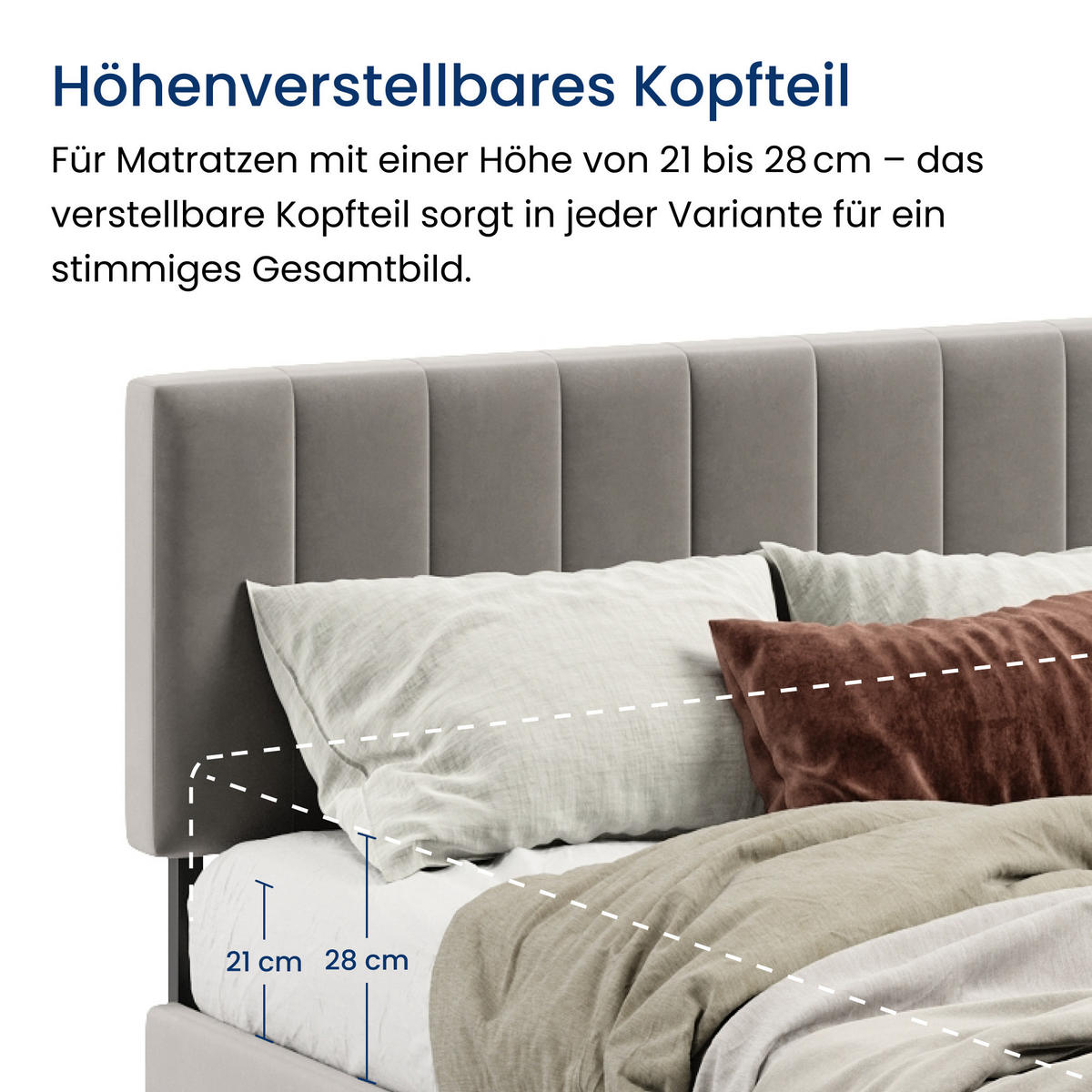POLSTERBETT 140x200 cm in Hellgrau - Hellgrau, Naturmaterialien (140/200cm) - Home Collective