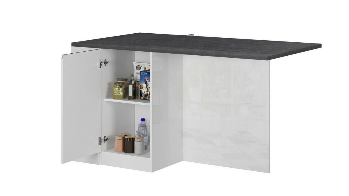 KÜCHENINSEL Glänzendes Weiß, Schiefer 90/160/90 cm - Schieferfarben/Weiß, Holzwerkstoff (160/90/90cm) - DMORA