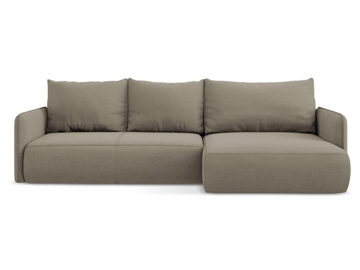 ECKSOFA mit Schlaffunktion Strukturstoff Stoff Beige - Beige/Schwarz, Kunststoff/Textil (240/148cm) - Makamii