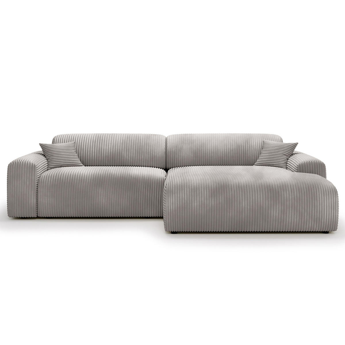 ECKSOFA mit Longchair - Cord - Hellgrau/Schwarz, Kunststoff/Textil (284/178cm) - home24