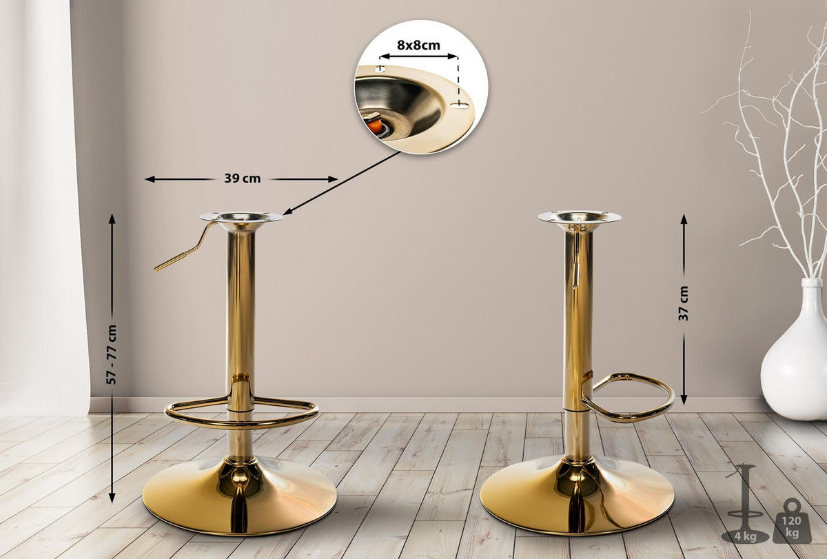 ERSATZ-GESTELL Barhocker 57-77 x 38,5 cm Gold - Goldfarben, Metall (38.5/57/38.5cm) - furnicato