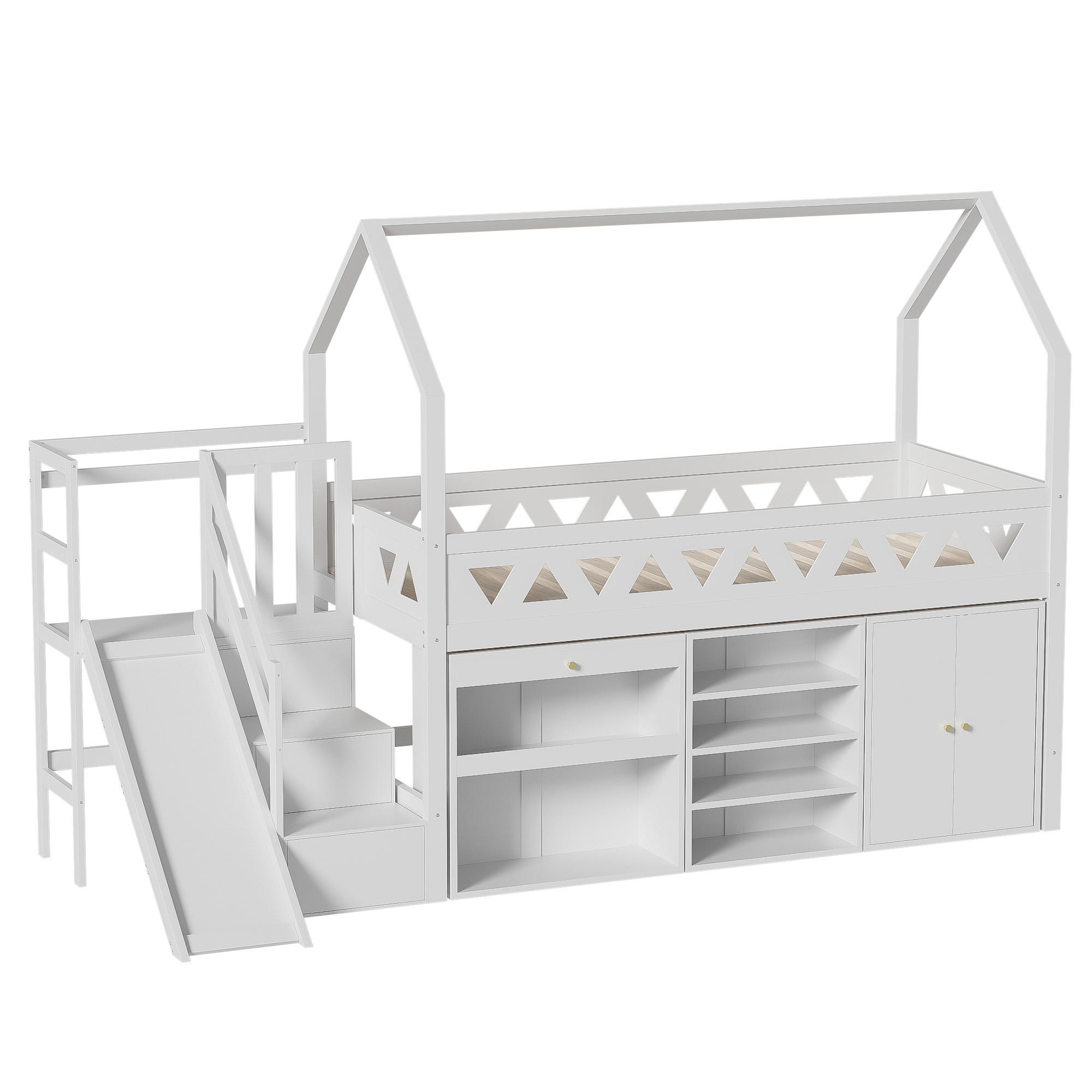 SPIELBETT 90/200 cm DE-00476, in Weiß, Rutsche, Treppe und Stauraum - Weiß, Holz (90/200cm) - ComfortXL