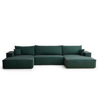 WOHNLANDSCHAFT Kyoto Grün Webstoff - Schwarz/Grün, Holz/Holzwerkstoff (398/70/148cm) - Maison de Reve