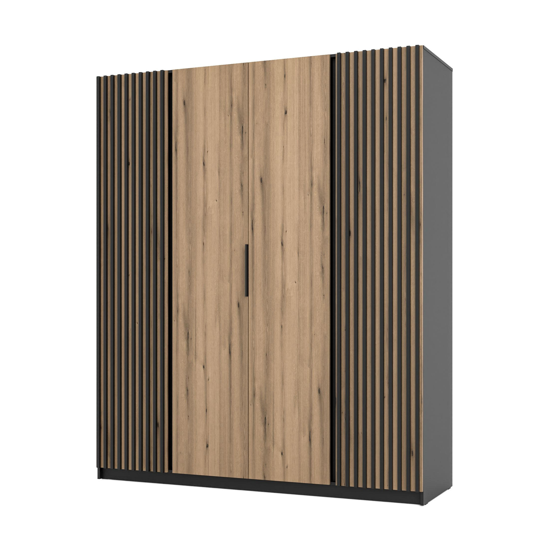 DREHTÜRENSCHRANK CAGLIARI 200/239/61,9cm 4-türig Schwarz - Goldfarben/Schwarz, Holzwerkstoff (200/239/61.9cm) - MASSENO