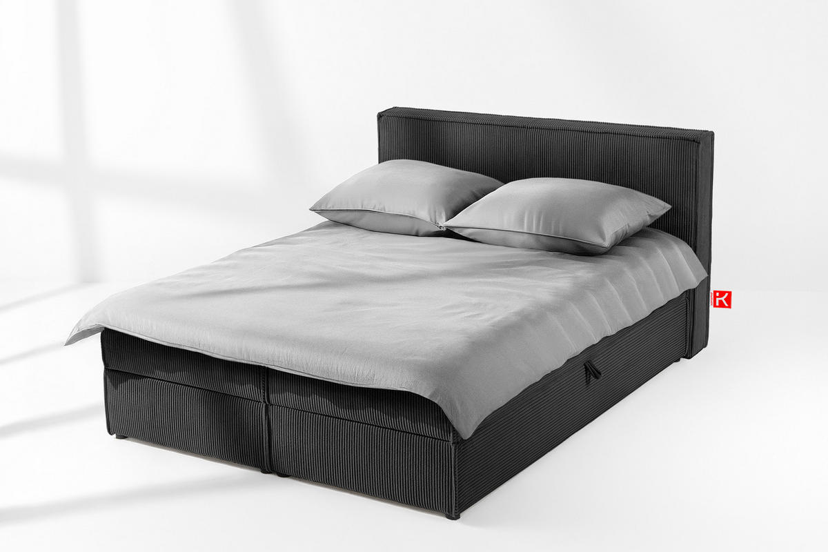 BOXSPRINGBETT ROTI mit Stauraum, dunkelgrau - Dunkelgrau/Schwarz, Holz/Holzwerkstoff (140/200cm) - KONSIMO®