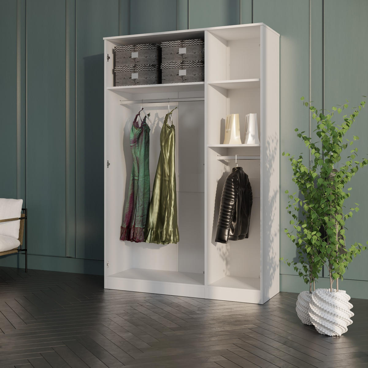 DREHTÜRENSCHRANK mit Spiegel Monza 3D 120 Weiß - Weiß/Grau, Holzwerkstoff/Metall (120/200/60cm) - mzm24