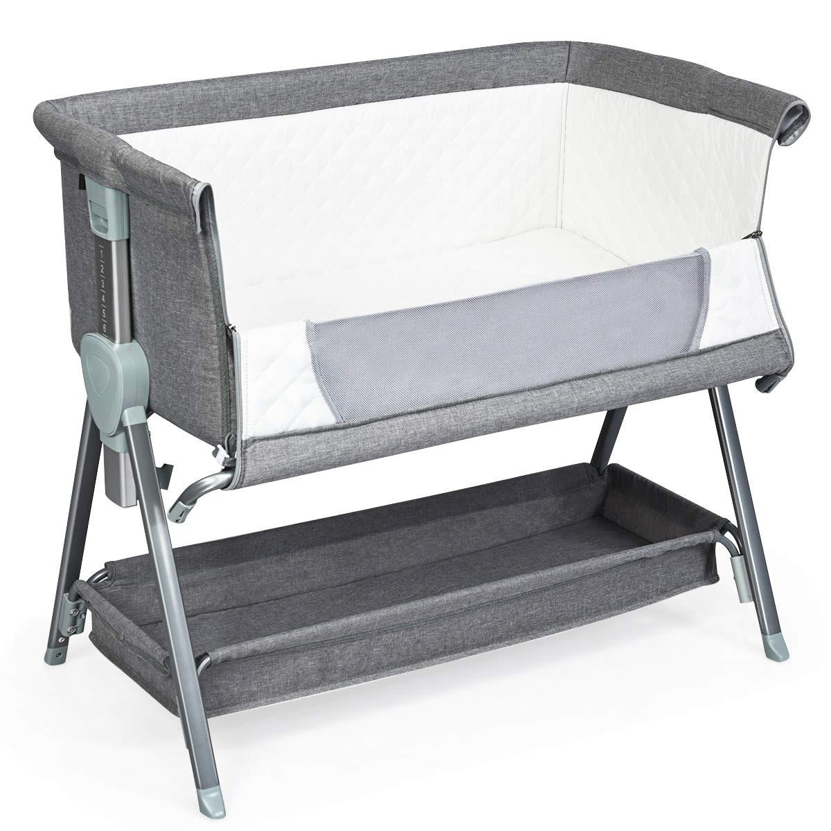 BABYBETT Beistellbett Grau - Grau, Textil - COSTWAY