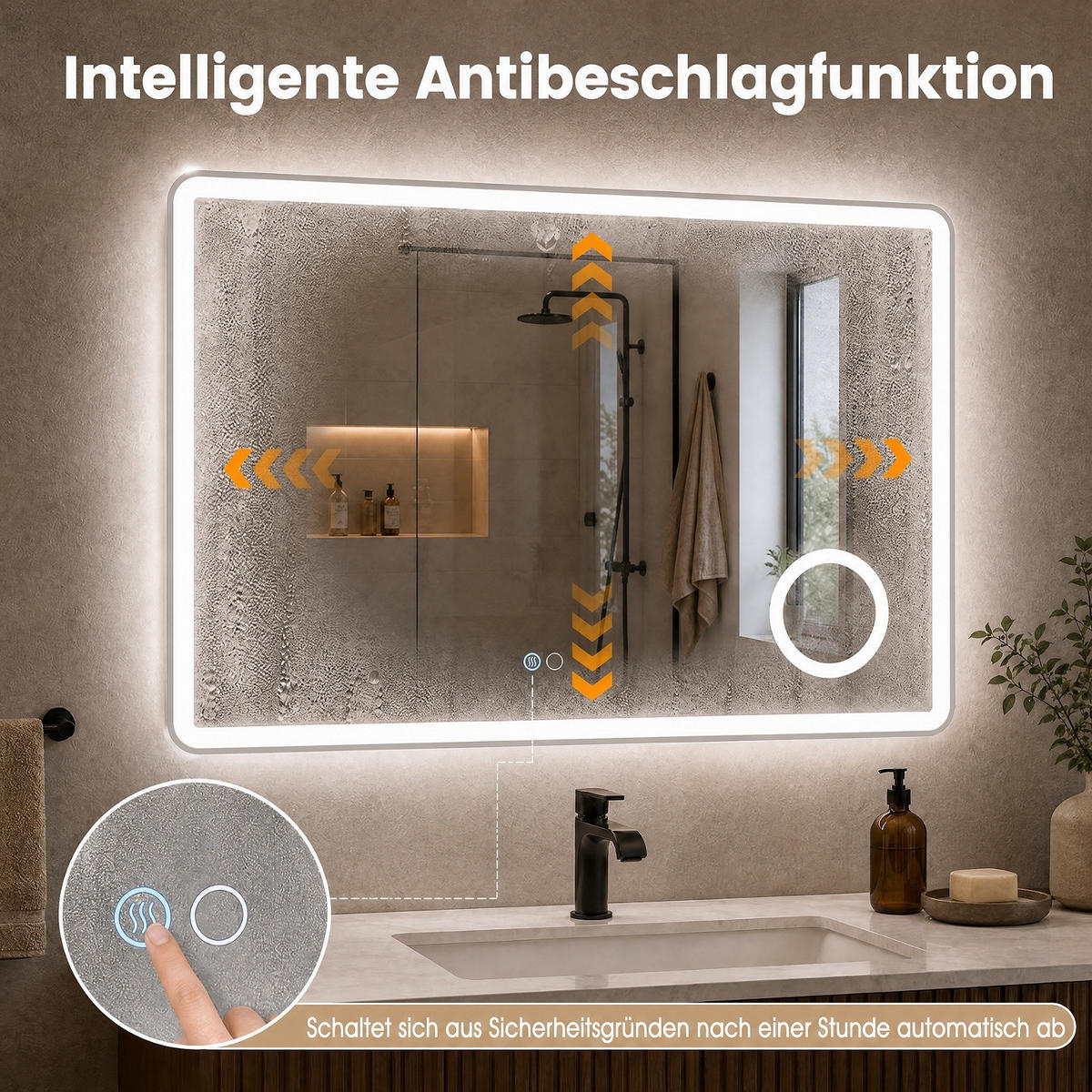 BADEZIMMERSPIEGEL mit Beleuchtung silber - Silberfarben, Glas (80/60/4cm) - COSTWAY