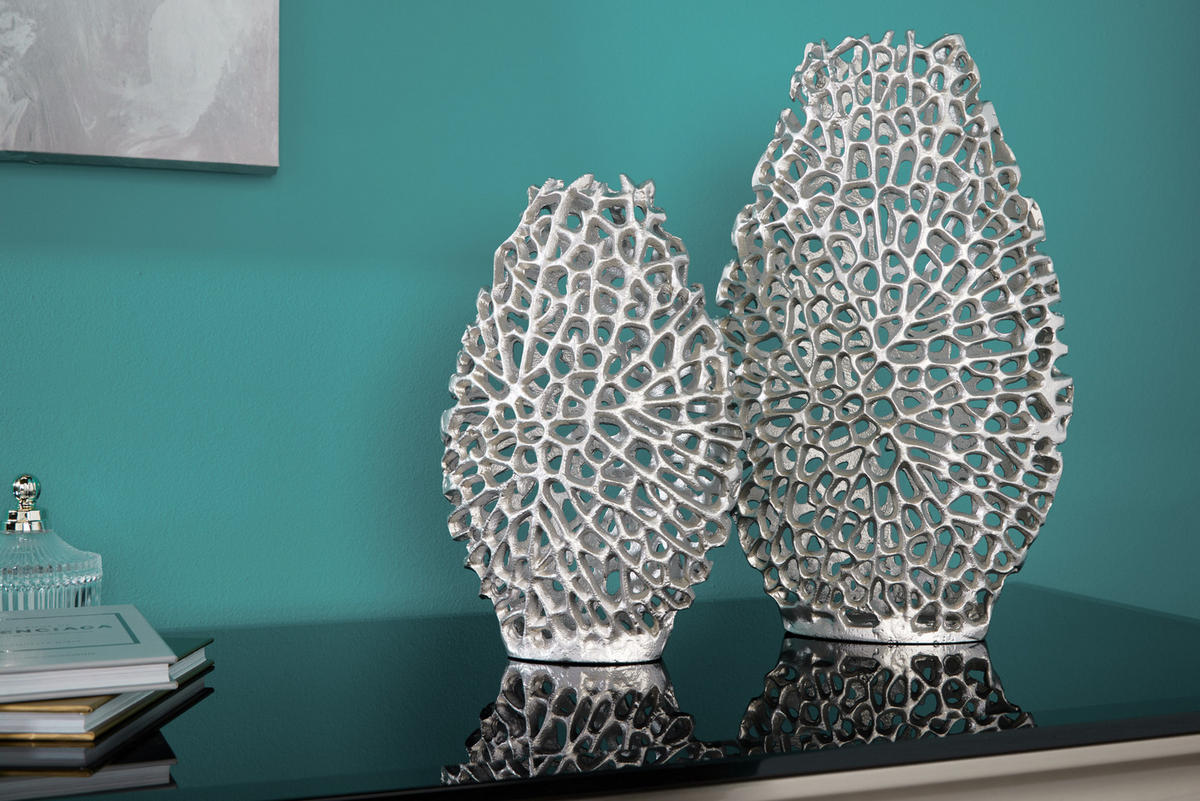 2ER SET VASE ABSTRACT LEAF Metall Silber 40 cm - Silberfarben, Metall (30cm) - riess-ambiente
