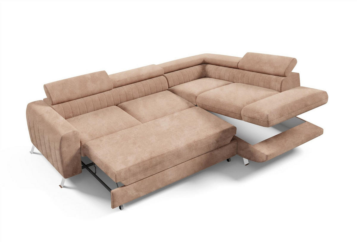 ECKSOFA Marios Mit Schlaffunktion - Hellbraun, Holzwerkstoff/Textil (202/260cm) - Fun Möbel