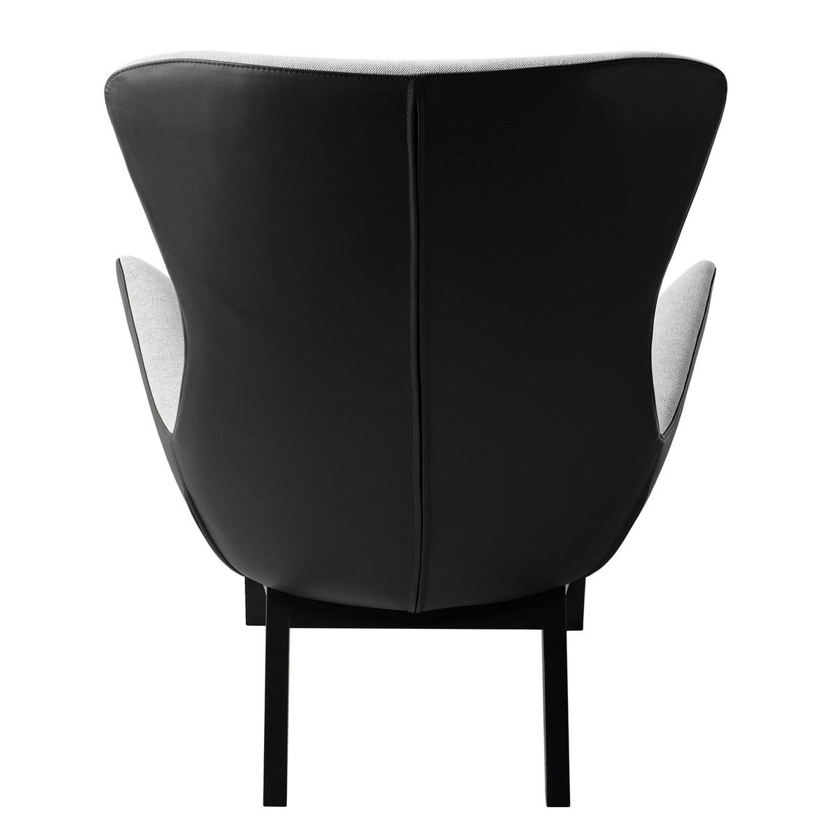 SESSEL mit Holzfüßen - Hellgrau/Schwarz, Leder/Birkenholz (84/99/96cm) - home24