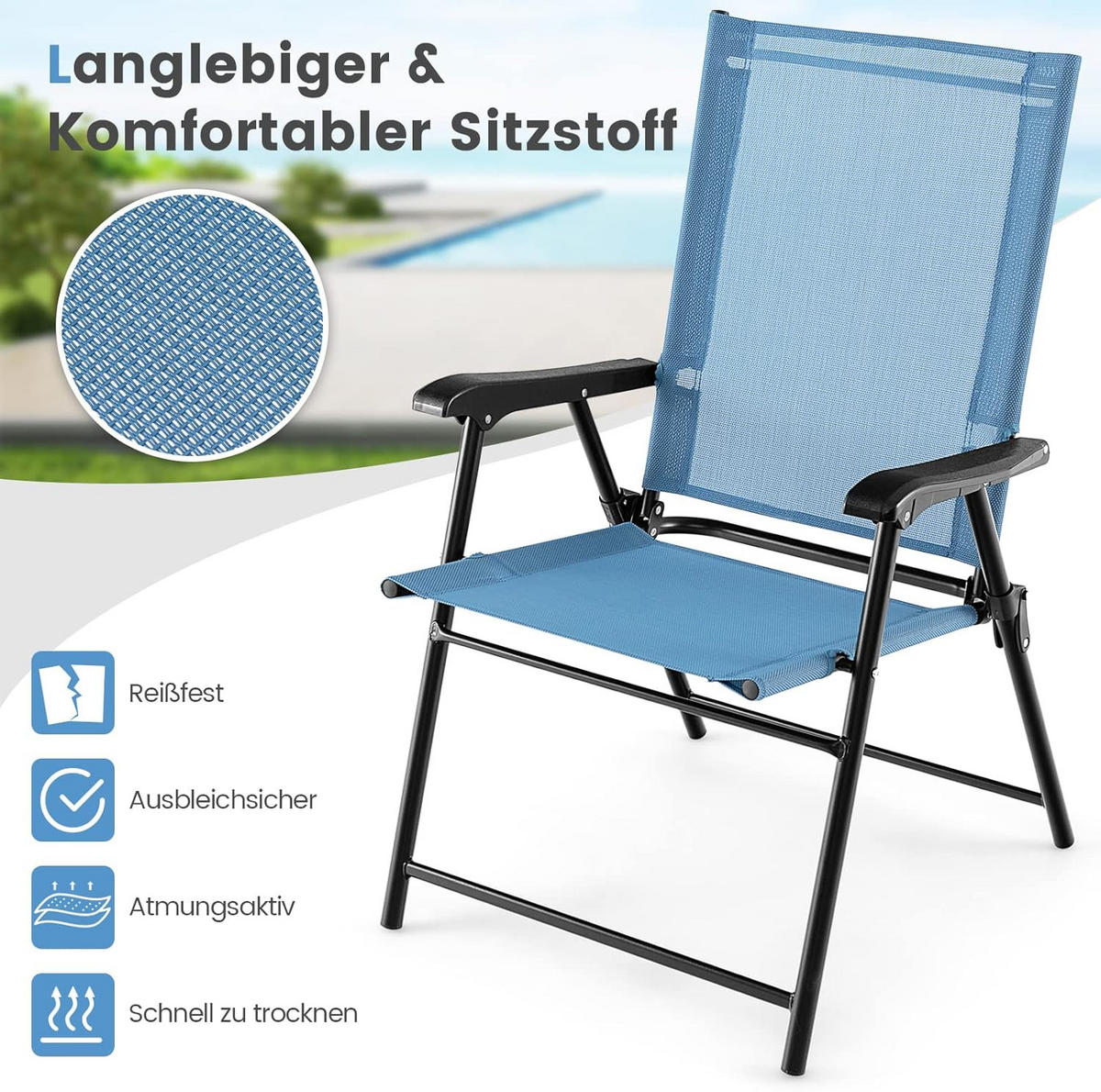 KLAPPSTÜHLE Blau(2er-Set) - Blau, Metall (60/93/65cm) - COSTWAY