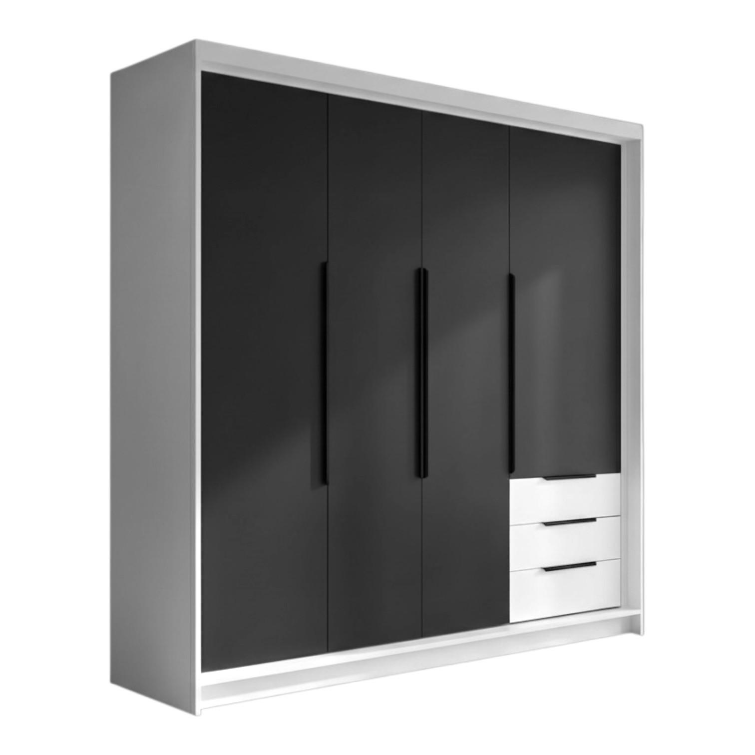 A&J MöbelLand Drehtürenschrank Weiß, Graphit, Weiß 200x215x59.5 cm