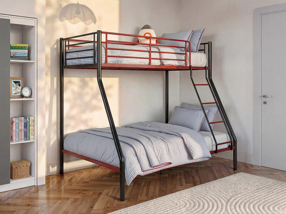ETAGENBETT - 3 Personen - Metall - Schwarz, Rot - - Rot/Schwarz, Metall (140/190cm) - Vente-Unique