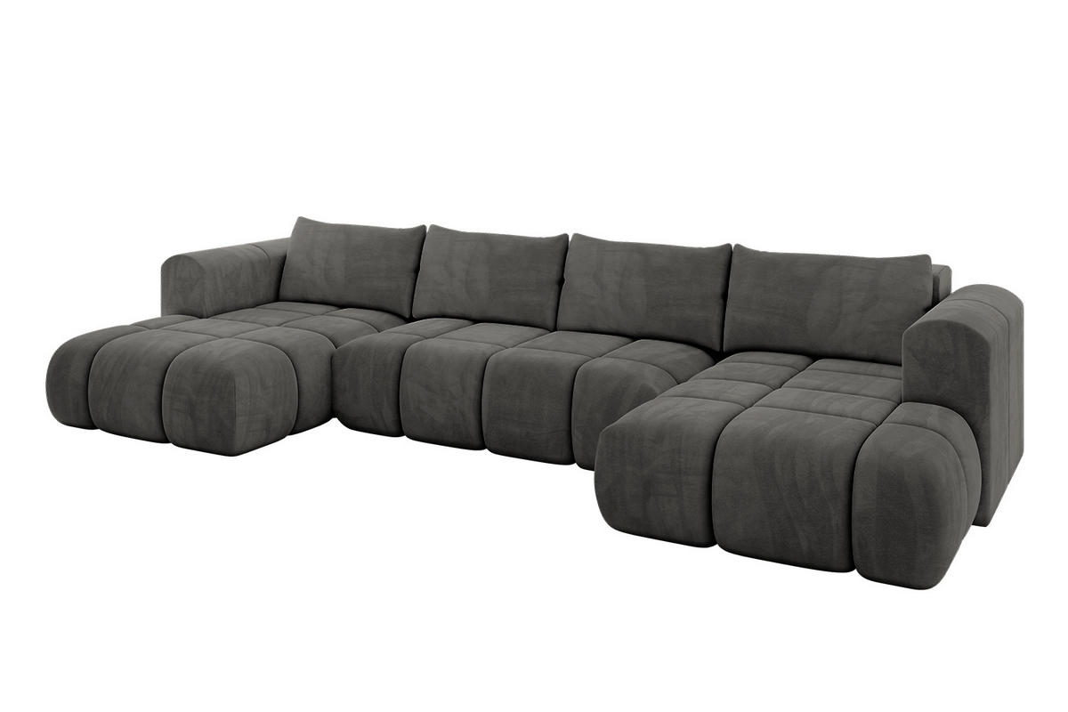 WOHNLANDSCHAFT Ottomane Links CLOUD-U 414x180x40 Dunkelgrau Velours - Dunkelgrau, Holzwerkstoff/Kunststoff (414/90/180cm) - ALTDECOR
