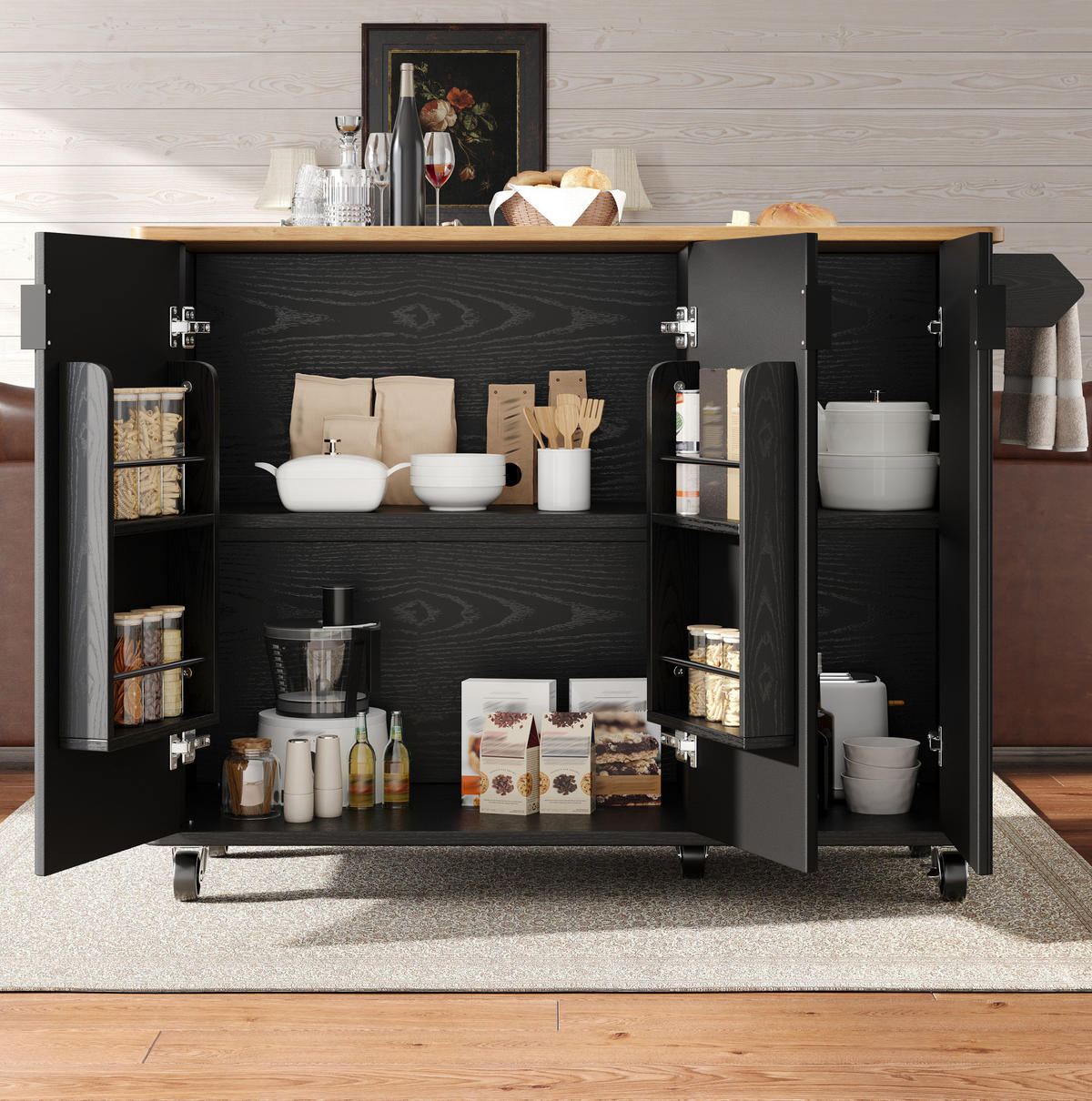 KÜCHENINSEL 130/75 x 45 x 92 cm Schwarz MDF - Schwarz, Holz (45/92/130cm) - Beauniv