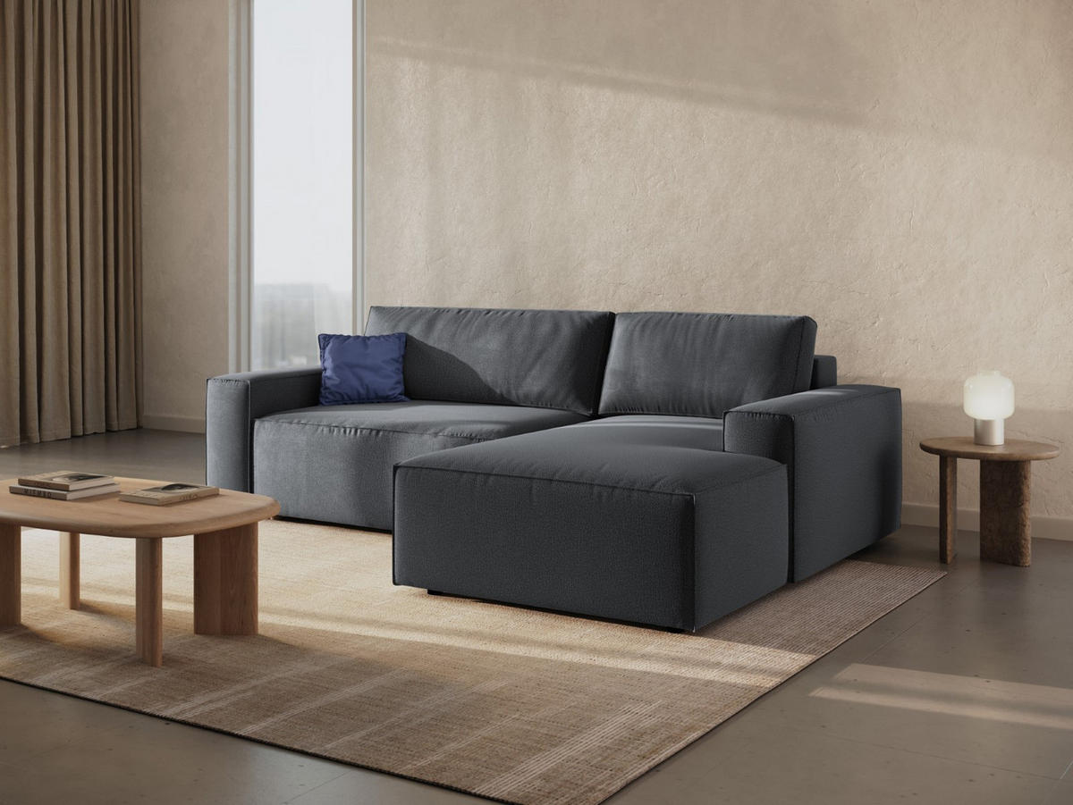 AUSKLAPPBARES-ECKSOFA rechts mit Container Jodie aus strukturiertem Stoff dunkelgrau 3 Sitzplätze - Dunkelgrau, Textil (246/151cm) - Micadoni