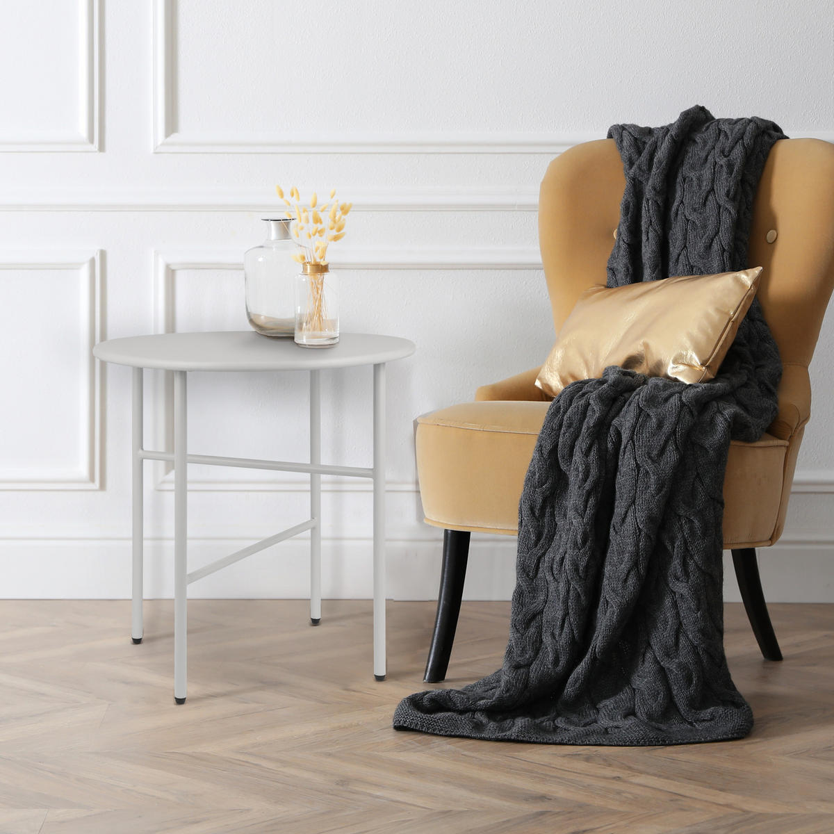 BEISTELLTISCH Finn Ø 44/46 cm Hellgrau - Hellgrau, Metall (44/44/46cm) - BoMoe