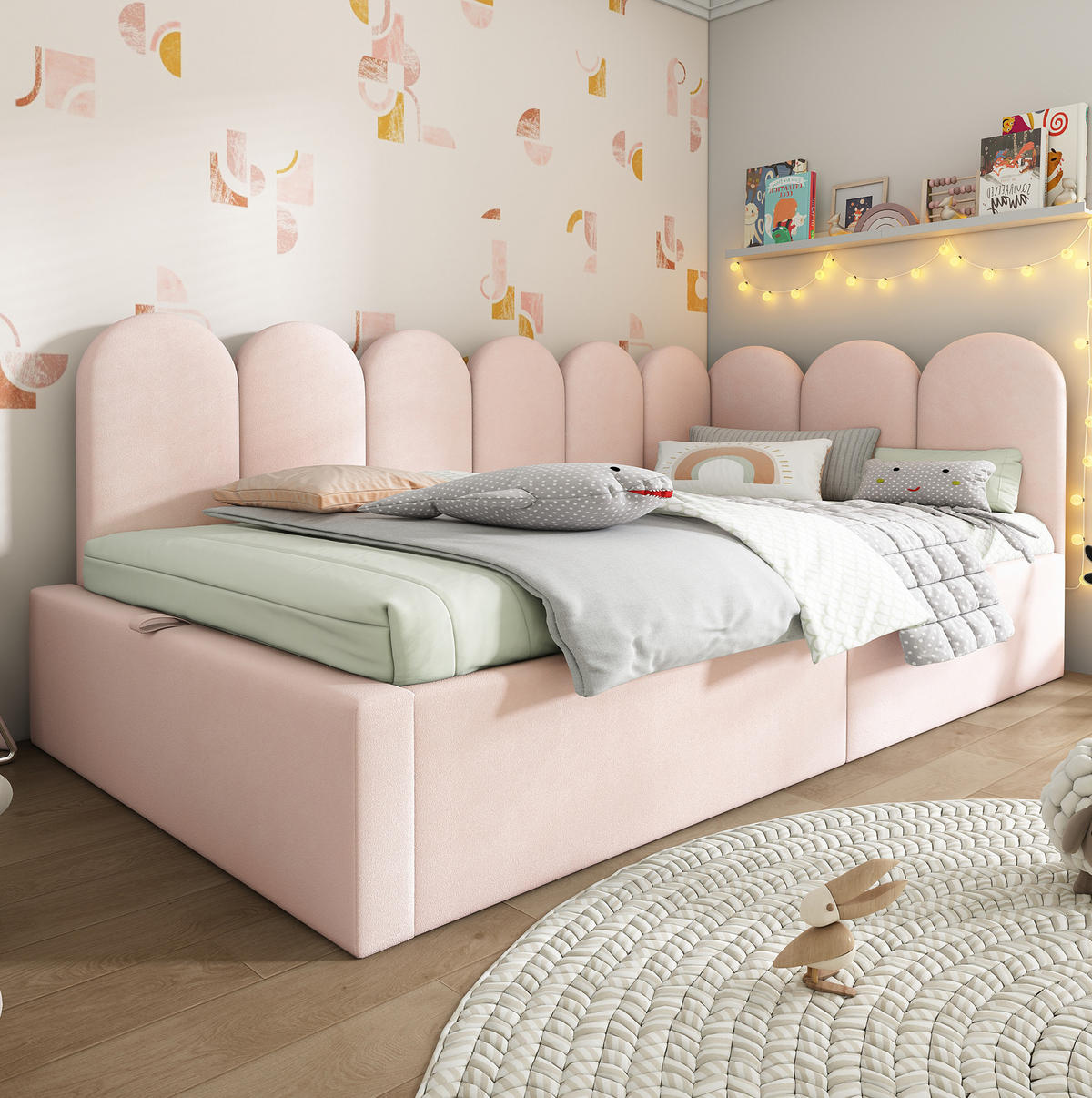 TAGESBETT mit Stauraum 90x190 cm Samt Rosa - Pink, Metall (90/190cm) - Beauniv