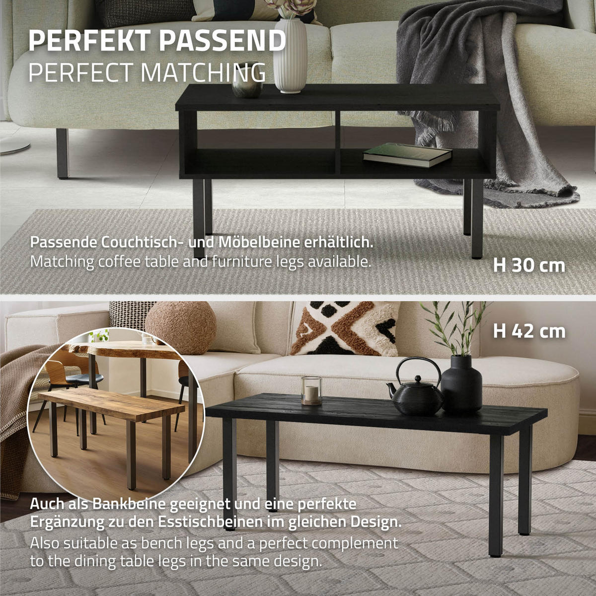 TISCHBEINE 4er Set I-Design H:72 cm Dunkelgrau 4x4 cm - Dunkelgrau, Metall (4/72/4cm) - ML-DESIGN