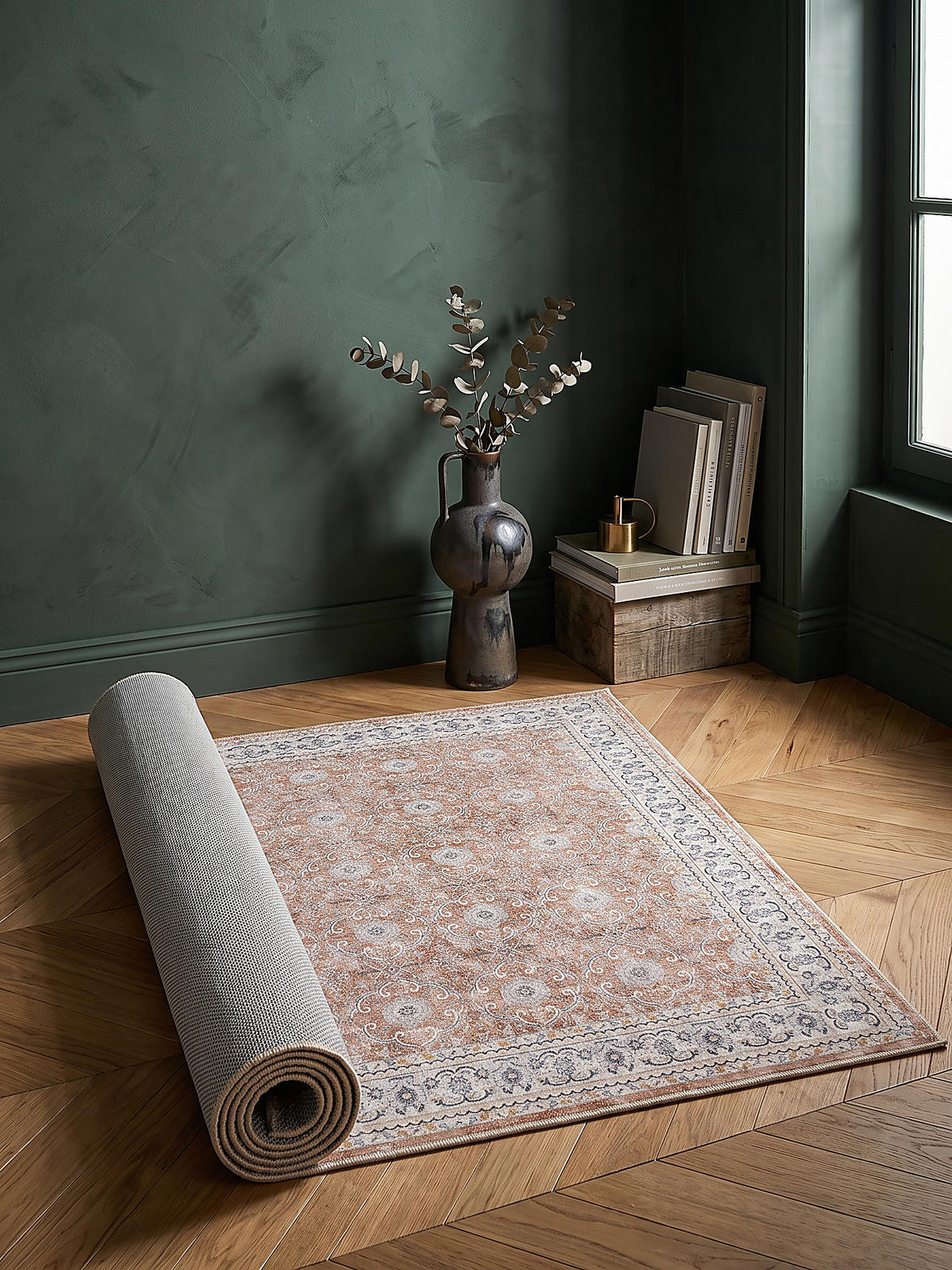 LÄUFER waschbar, mit floralen Ornamenten, VERNANTE in Terrakotta-Creme, 80 x 150 cm - Rot, Textil (80/150cm) - KADIMA DESIGN