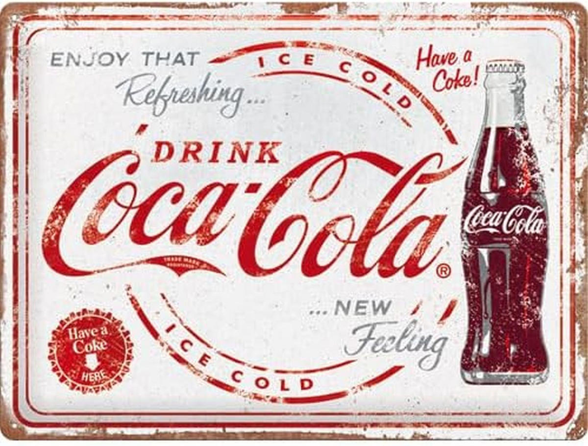 BLECHSCHILD 30/40 cm Coca-Cola Refreshing New Feeling - Multicolor, Metall (40/30/0.2cm) - Nostalgic-Art