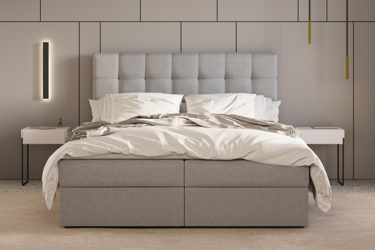 BOXBETT - Bett 05 OSLO - Hugo - 140x200 cm - mit Bettkasten und Waschbarem Topper - Hellgrau, Holz (140/200cm) - ROYAL24_MARKT
